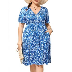 Plus Size Dress  Women'S V-Neck Printed Pocket Dress (Original Spu: Pby_0Vux) Uncompressed - 1 of 1