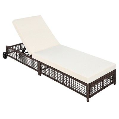 Same wicker chaise lounge with white cushions