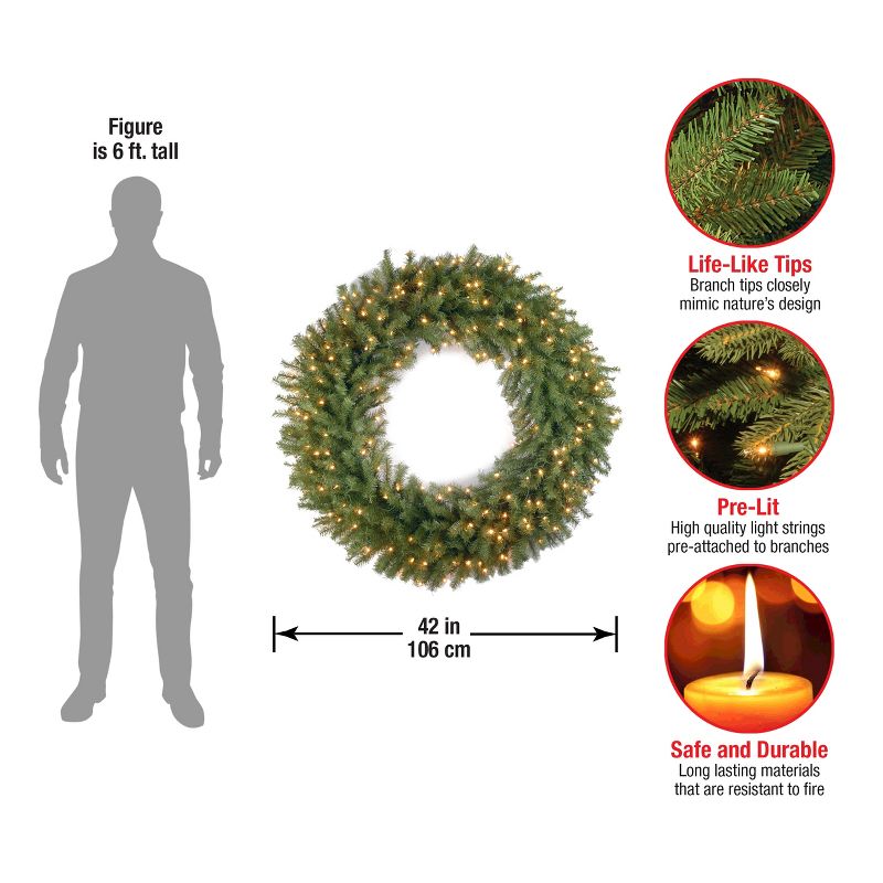 National Tree Company Pre-Lit Artificial Christmas Wreath, Green, Norwood Fir, White Lights, Christmas Collection, 42 Inches, 5 of 8
