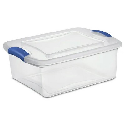 Racxily (4 pack) , 15 Quart Clear Storage Bin, Latch Box Storage Container, with Clear Lid, Blue