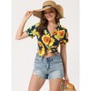 Allegra K Women's Hawaiian Floral Leaves Printed Short Sleeve Button Down Vintage Shirt - 3 of 4