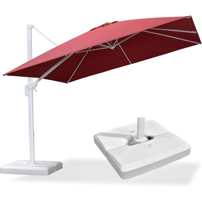 PURPLE LEAF Patio Umbrella White Cantilever Offset Umbrella Square Outdoor Umbrella with 360-degree Rotation for Garden Deck Pool