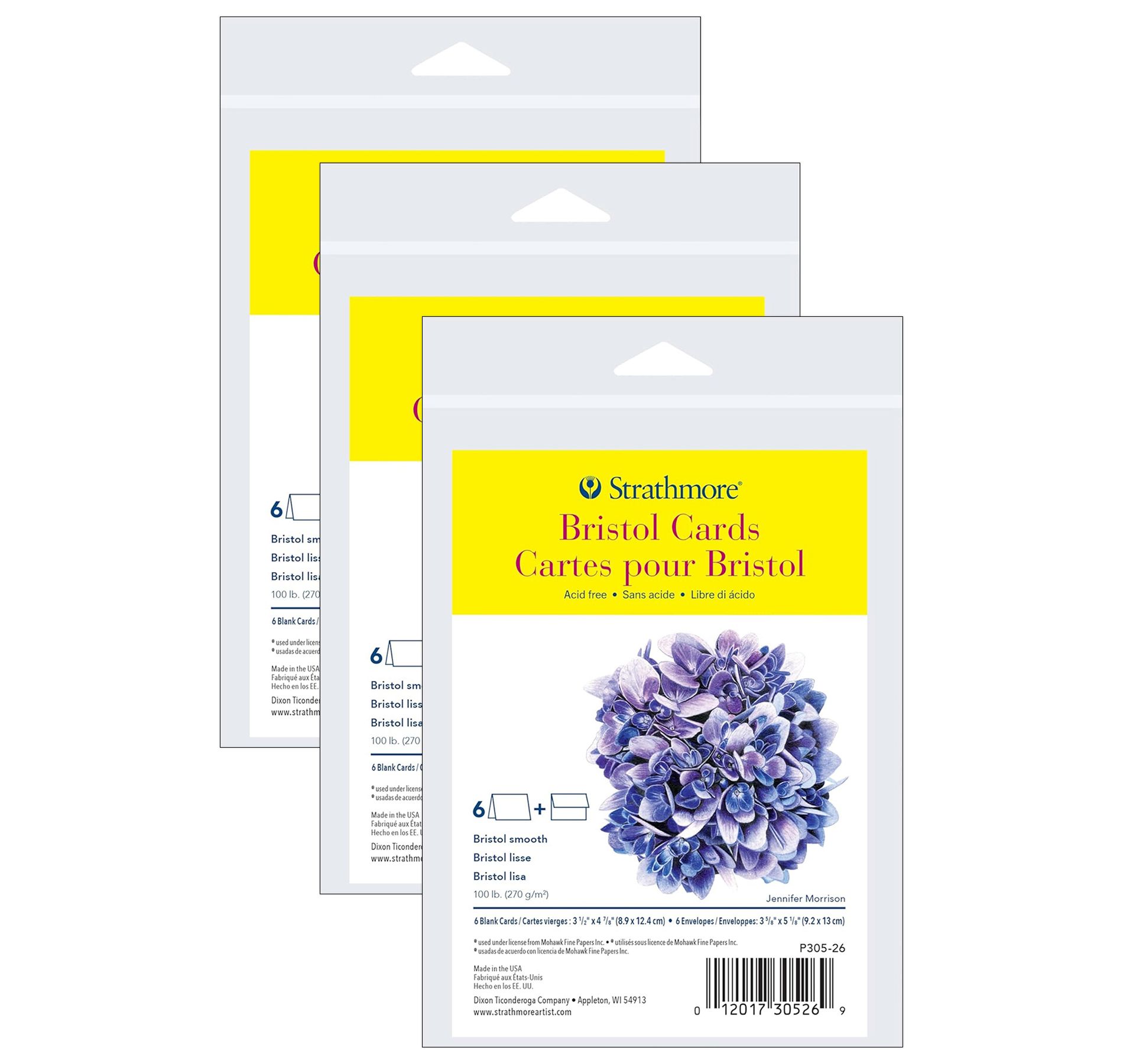 Strathmore 300 Series Bristol Cards & Envelopes, Anniversary Size, 3.5x4.875 inch, 6 Per Pack, 3 Packs