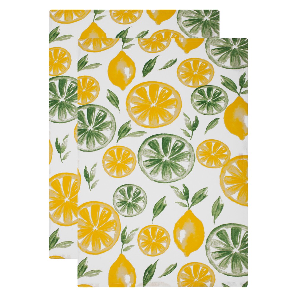 2pk Kitchen Towel Yellow/Green - MU Kitchen: 100% Cotton, Fruit Pattern, Machine Washable, 30"x20"