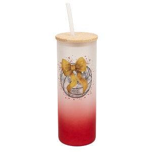 Elanze Designs 25 Ounce Frosted Glass Gradient Travel Tumbler With Straw and Wooden Lid, Volleyball Red Paint Splatter Red - 1 of 1