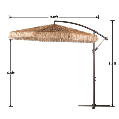 10 ft Natural Straw Cantilever Tiki Thatch Patio Umbrella with Aluminum Frame