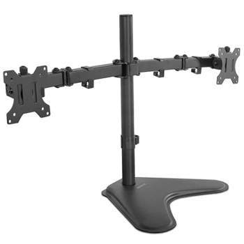 Mount-It! Double Monitor Desk Stand Fits 21 - 32 Inch Computer Screens | Freestanding Base | 2 Heavy Duty Full Motion Adjustable Arms