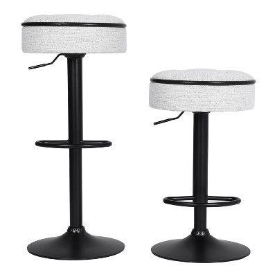 TiramisuBest Set of 2 Adjustable Swivel Bar Stools with Storage, Khaki Faux Leather, 360° Armless Counter Chairs with Metal Base