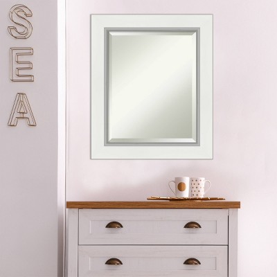 Eva White and Silver Rectangular Beveled Wall Mirror