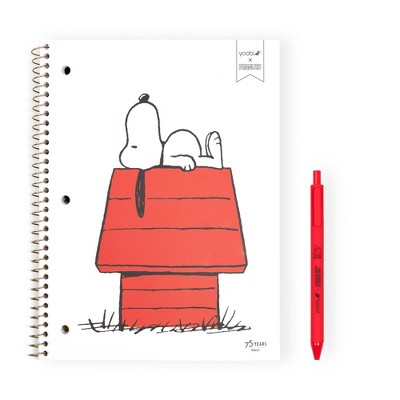 Yoobi 8"x10.5" Peanuts 1 Subject Notebooks Wide Ruled with Pen Red Snoopy Doghouse