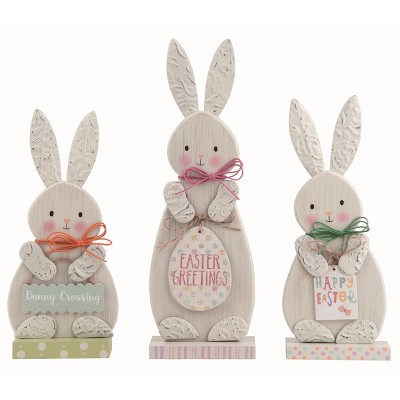 Transpac Wood 12" White Easter Funny Bunny Gang Set of 3