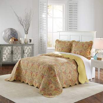 3pc King Floral Swept Away Reversible Bedspread Set Yellow - Waverly