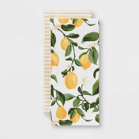 2pk Cotton Printed Kitchen Towels Yellow - Threshold™ : Target