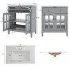 NicBex 30" Freestanding Vanity with Textured Glass Door, Compact Bathroom Vanity with Ceramic Sink, Equipped with Adjustable Shelf and Tip-Out Tray - 3 of 4