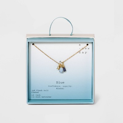 Silver Plated Cubic Zirconia Cluster Charm Pendant Necklace - A New Day™ Blue