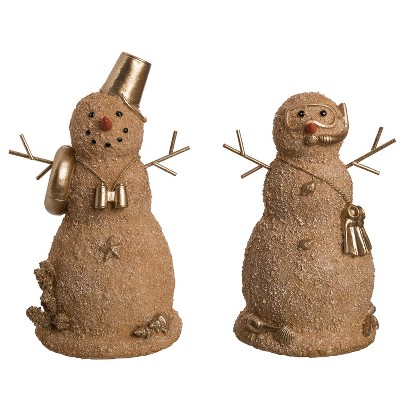 Transpac Large Sandy Snowman Figurine Set of 2 Decorative Objects for Christmas Indoor Use Multicolor Resin Snowman Figurines Tabletop Decoration Gift
