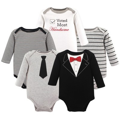Little Treasure Baby Boy Cotton Long-Sleeve Bodysuits 5pk, Tuxedo, 6-9 Months