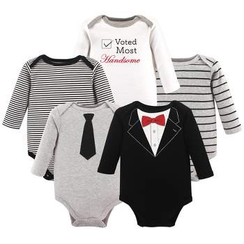 Little Treasure Baby Boy Cotton Long-Sleeve Bodysuits 5pk, Tuxedo