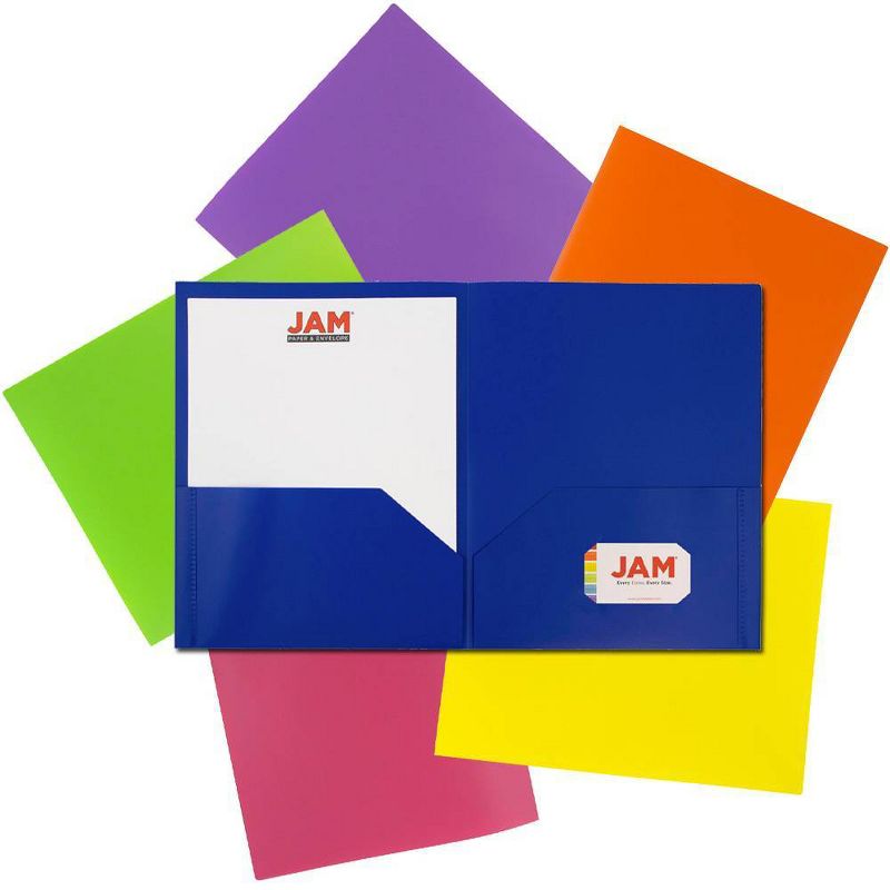JAM 6pk POP 2 Pocket School Presentation Plastic Folders Primary Colors, 4 of 6