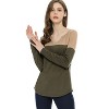 Allegra K Women's Casual Color Block Stretch Long Sleeves Split V-Neck T-Shirt - 2 of 4