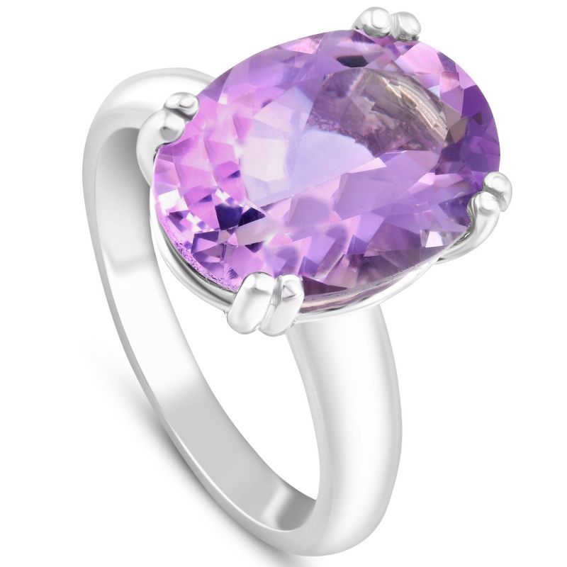 Pompeii3 4Ct Large 10x8mm Oval Amethyst Solitaire Ring 10k White Gold, 2 of 6