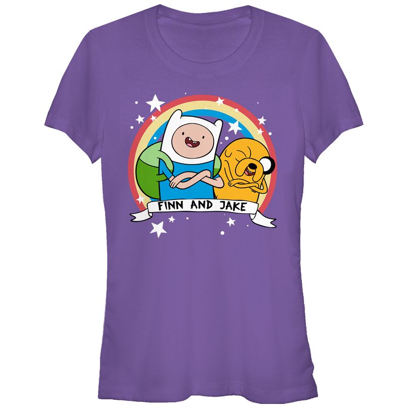 Juniors Womens Adventure Time Finn and Jake Stars T-Shirt, 1 of 4
