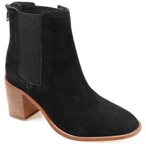 Journee Signature Womens Genuine Leather Tazlyn Round Toe Stacked Chelsea Booties - 1 of 4