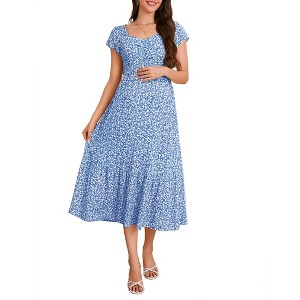 Coolmee Women's Maternity Maxi Dress Wrap Baby Shower Pregnancy Dresses for  Photoshoot Maternity Outfits Summer Clothes Blue L : Target
