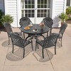 7-Piece Cast Aluminum Outdoor Dining Set with Red Cushions, Round Table & Stackable Chairs - for Patio, Backyard - 2 of 4