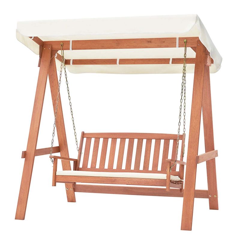 Costway Wood Porch Swing with Canopy Outdoor Patio 2-Seat Swing Bench with Cushions Backyard, 1 of 11