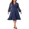 Agnes Orinda Women's Plus Size Swiss Dots Pattern Sleeves V Neck Midi Flowy A-Line Dress - 2 of 4