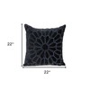 HomeRoots 22" Black and Blue Floral Cotton Throw Pillow with Embroidery and Applique - 3 of 4