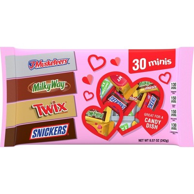 3 Musketeers Snickers Milky Way and Twix Valentine's Minis Mix Variety Pack - 8.57oz/30ct