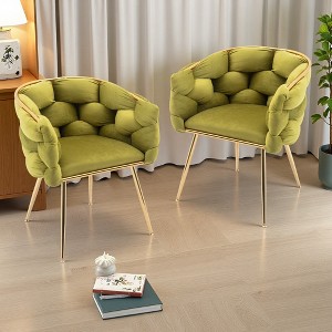 Modern Velvet Upholstered Single Sofa Accent Chair Set of 2 with Gold Metal Legs - 1 of 4