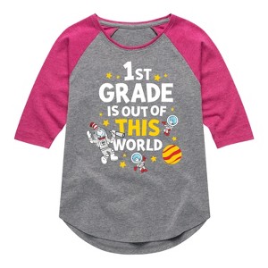 Girls' - Dr. Seuss - First Grade Out Of This World Shirt Tail Raglan Graphic T-shirt - 1 of 4