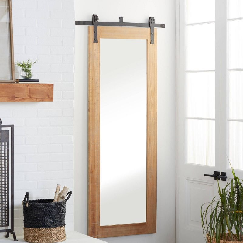 71&#34; x 34&#34; Wood Wall Mirror with Metal Hanging Rod Brown - Olivia &#38; May, 2 of 34