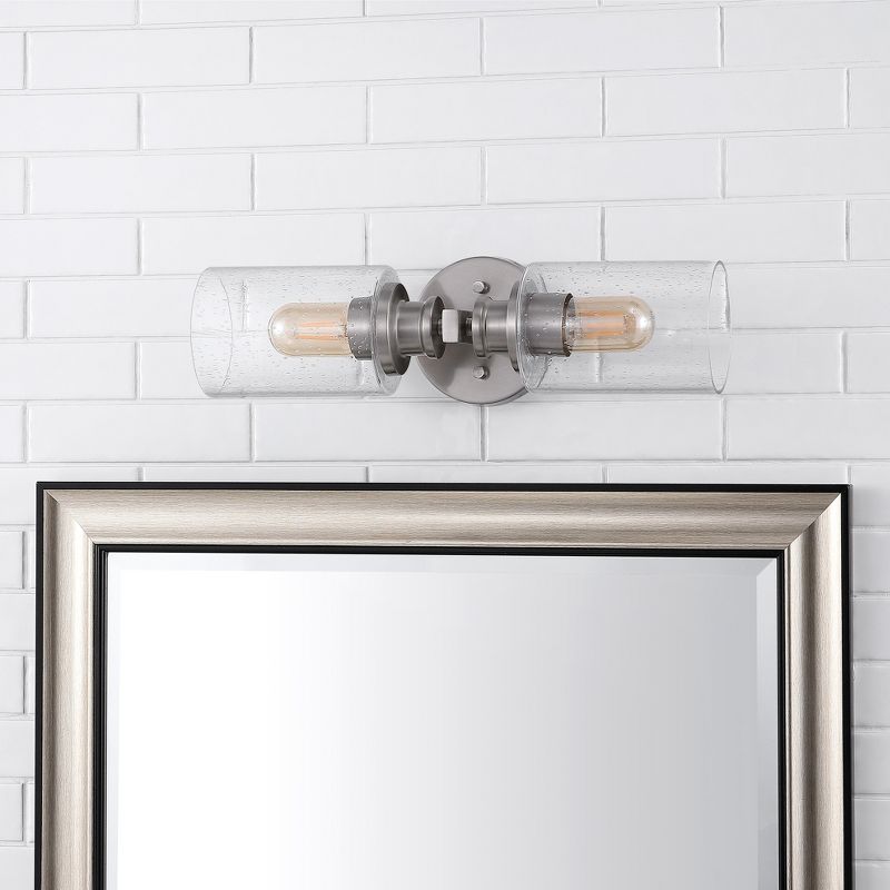 JONATHAN Y Jules Edison Cylinder 2-Light Iron/Seeded Glass Farmhouse Contemporary LED Wall Sconce, 5 of 9