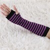 Allegra K Women's Stripe Print Knitted Fingerless Elbow Length Gloves Warmers One Size 1 Pair - 2 of 4