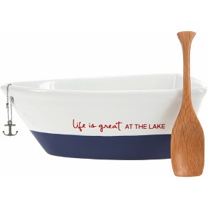 Pavilion Gift Company - At the Lake - 7" Boat Serving Dish with Oar - Serving Bowls - 1 of 4