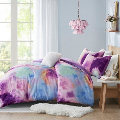Lavender Full Microfiber Tie Dye Comforter Set with Decorative Pillow