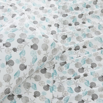 Queen Coastal Seashell Print Microfiber Sheet Set