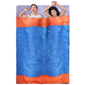 LakeForest"2-Person Lightweight Sleeping Bag for Adults & Kids, Water-Resistant, Cotton Liner, 3-Season Use"Blue - 1 of 4