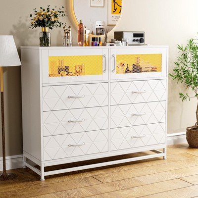 Whizmax 6 Drawer Dresser for Bedroom with LED Lights and Charging Station, Wooden Double Dresser, Modern Chest of Drawers for Bedroom, Entryway