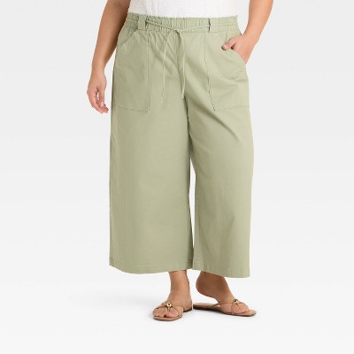 Women's High-Rise Wide Leg Cropped Drawstring Pants - Ava & Viv™