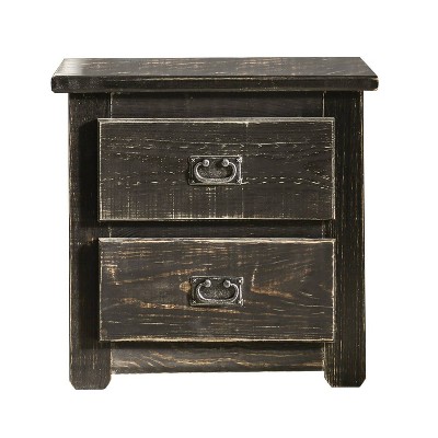 Plank Design 2 Drawer Wooden Nightstand with Bail Pulls Black - Benzara