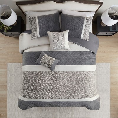 5 Pcs Stylish Transitional Jacquard Comforter Set, All Season Home Textile fits Modern Bedroom Decor