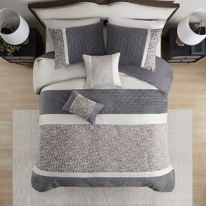 5 Pcs Stylish Transitional Jacquard Comforter Set, All Season Home Textile fits Modern Bedroom Decor - 1 of 4