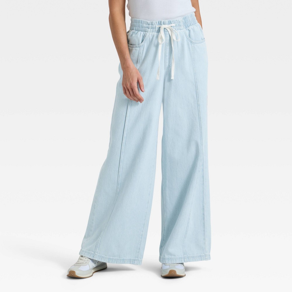 Women's High-Rise Drawstring Wide Leg Relaxed Fit Beach Pants - Universal Thread™ Blue XS