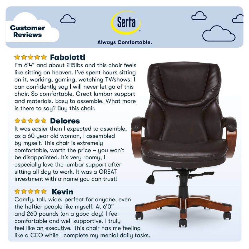 Big and Tall Executive Office Chair with Upgraded Wood Accents - Serta, 5 of 18