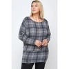 Slickblue Plus Size Boat Neck Tunic Top, Plaid Print, Long Dolman Sleeves, Casual Style, Grey, Size 1XL-3XL - 2 of 4